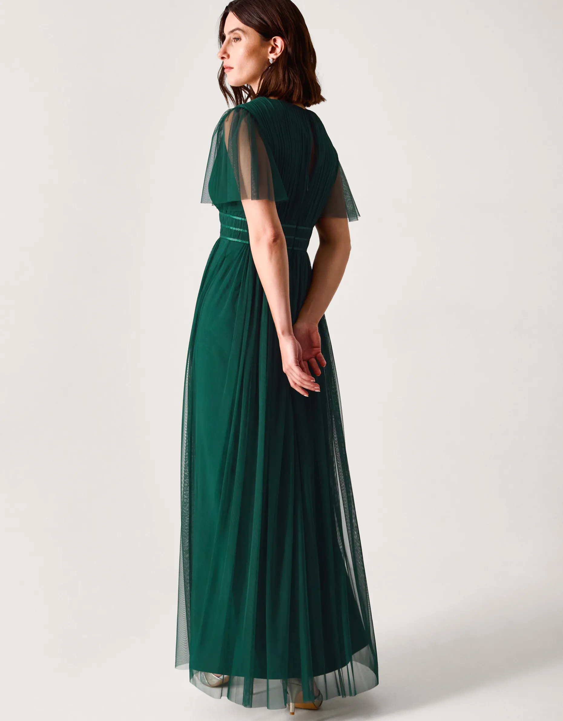 Emily Short Sleeve Tulle Bridesmaid Dress Green