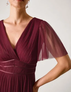 Emily Short Sleeve Tulle Bridesmaid Dress Red