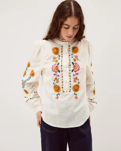 Emmy Embroidered Long Sleeve Top White