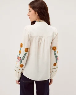 Emmy Embroidered Long Sleeve Top White