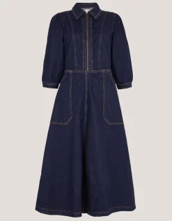Erin Zip Denim Midi Dress Blue