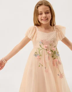 Estella Floral Embroidered Party Dress Orange