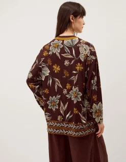 Esther Floral Linen Blend Jacket Brown