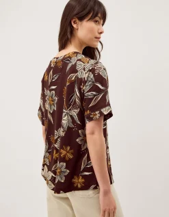 Esther Floral Linen Blend T-Shirt Brown