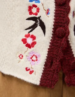 Etta Floral Embroidered Scallop Cardigan Ivory
