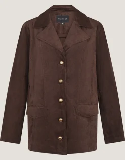 Eva Faux Suede Longline Jacket Brown