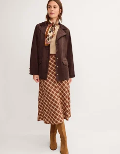 Eva Faux Suede Longline Jacket Brown