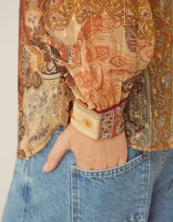 Evelina Sheer Floral Print Top Brown