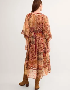 Evelina Shimmer Floral Print Midi Dress Brown