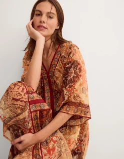 Evelina Shimmer Floral Print Midi Dress Brown
