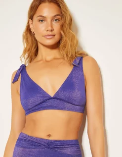Eve Shimmer Tie-Strap Bikini Top Blue