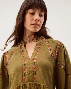 Fabia Embroidered Blouson Blouse Green