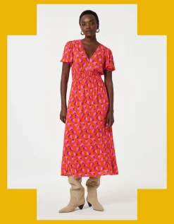 Fabienne Chapot Bonna Strawberry Print Midi Dress Orange