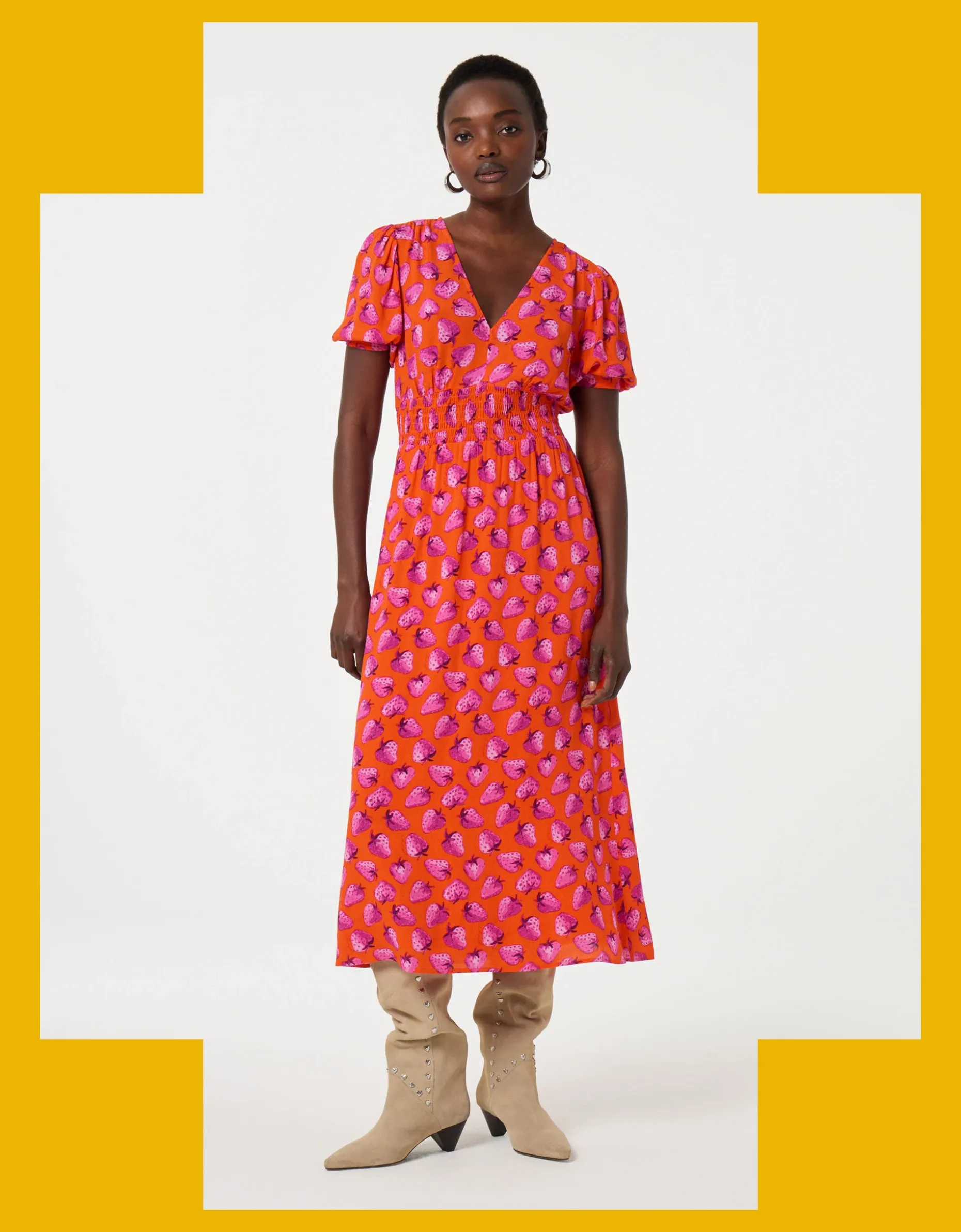 Fabienne Chapot Bonna Strawberry Print Midi Dress Orange