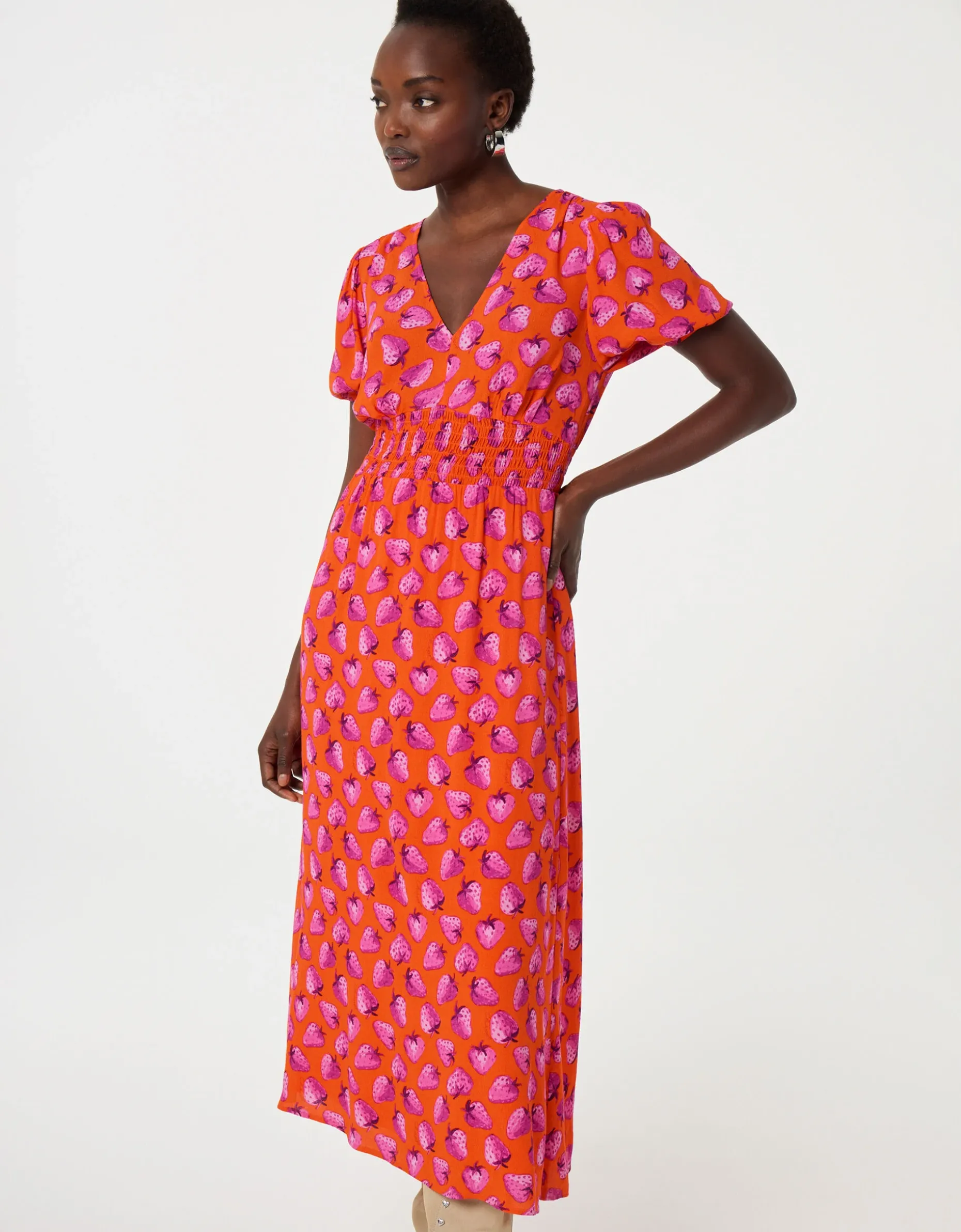 Fabienne Chapot Bonna Strawberry Print Midi Dress Orange