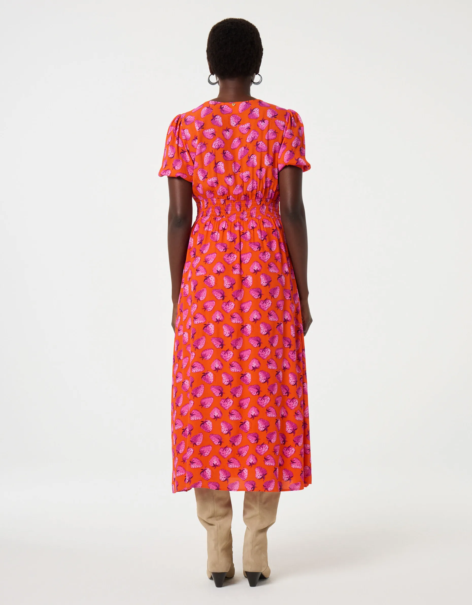 Fabienne Chapot Bonna Strawberry Print Midi Dress Orange
