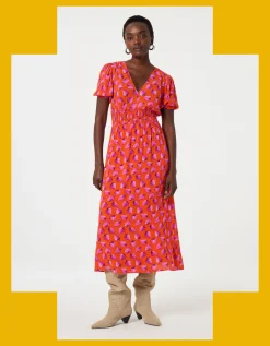 Fabienne Chapot Bonna Strawberry Print Midi Dress Orange