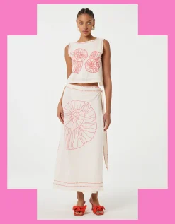Fabienne Chapot Sine Shell Embroidered Wrap Skirt Ivory