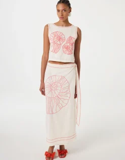 Fabienne Chapot Sine Shell Embroidered Wrap Skirt Ivory