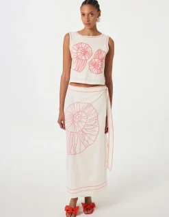 Fabienne Chapot Sine Shell Embroidered Wrap Skirt Ivory