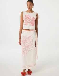 Fabienne Chapot Sine Shell Embroidered Wrap Skirt Ivory