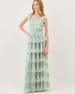 Faith Tulle Ruffle Prom Dress Green