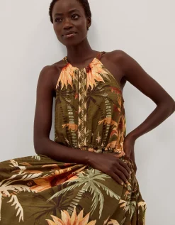 Fallon Sleeveless Tropical Print Midi Dress Green