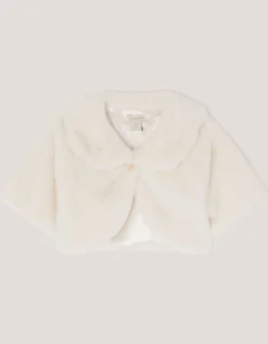 Faux Fur Collared Shrug Ivory
