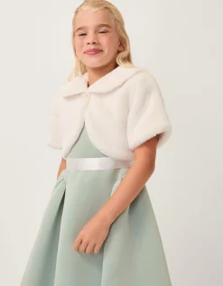 Faux Fur Collared Shrug Ivory