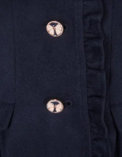 Faux Fur Collar Frill Coat Blue