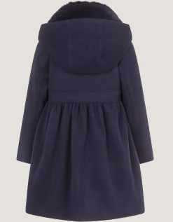 Faux Fur Collar Frill Coat Blue