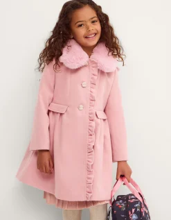 Faux Fur Collar Frill Coat Pink