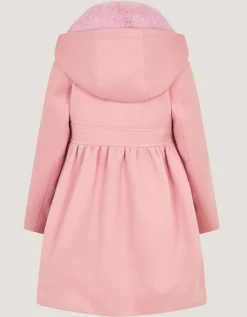 Faux Fur Collar Frill Coat Pink