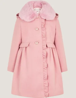 Faux Fur Collar Frill Coat Pink