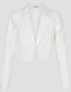Faye Hand-Beaded Jacquard Cropped Bridal Jacket Ivory