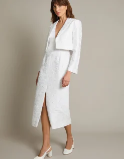 Faye Hand-Beaded Jacquard Cropped Bridal Jacket Ivory