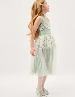 Felicity Floral Embroidered Mesh Dress Green
