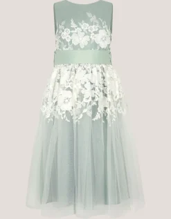 Felicity Floral Embroidered Mesh Dress Green