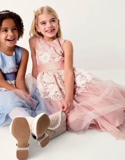 Felicity Floral Embroidered Mesh Dress Pink