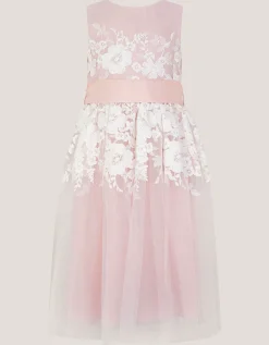 Felicity Floral Embroidered Mesh Dress Pink