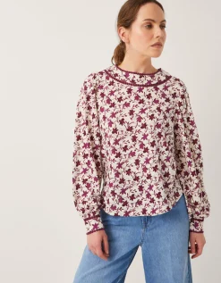 Felipa Floral Print Jersey Top Ivory