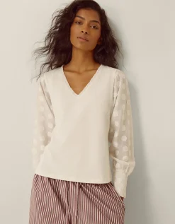 Ferne V-Neck Polka Dot Top Ivory