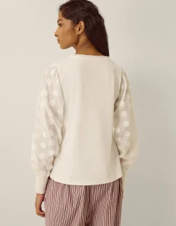 Ferne V-Neck Polka Dot Top Ivory