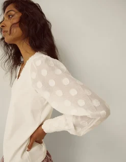 Ferne V-Neck Polka Dot Top Ivory