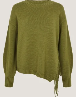 Fey Asymmetrical Fringe Jumper Green
