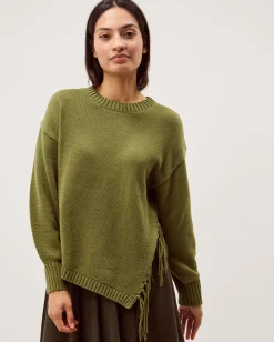 Fey Asymmetrical Fringe Jumper Green