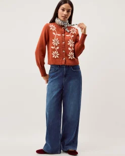 Fiona Floral Embroidered Cardigan Orange