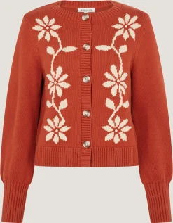 Fiona Floral Embroidered Cardigan Orange