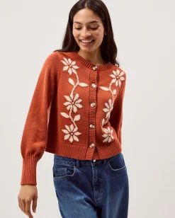 Fiona Floral Embroidered Cardigan Orange