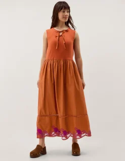 Fiona Sleeveless Floral Embroidered Maxi Dress Orange